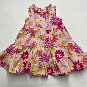 Sweet Toddler Girls Pink Orange Floral Tiered Cotton Sun Dress Size 4T